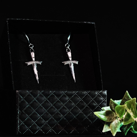Dagger Cross Sterling Silver Huggy Earrings
