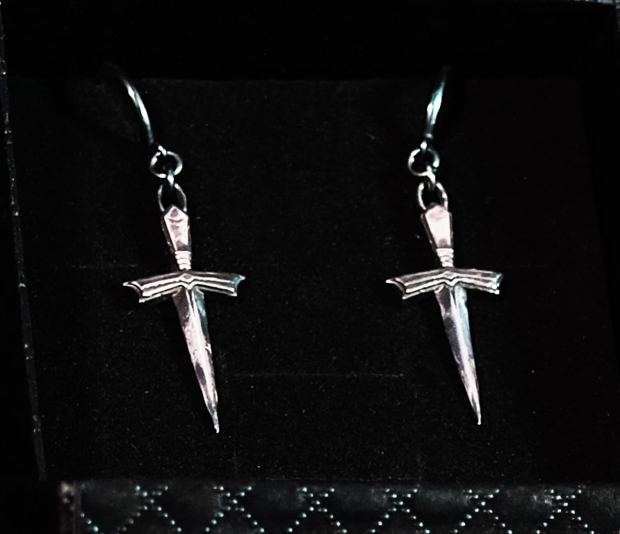 Dagger Cross Sterling Silver Huggy Earrings