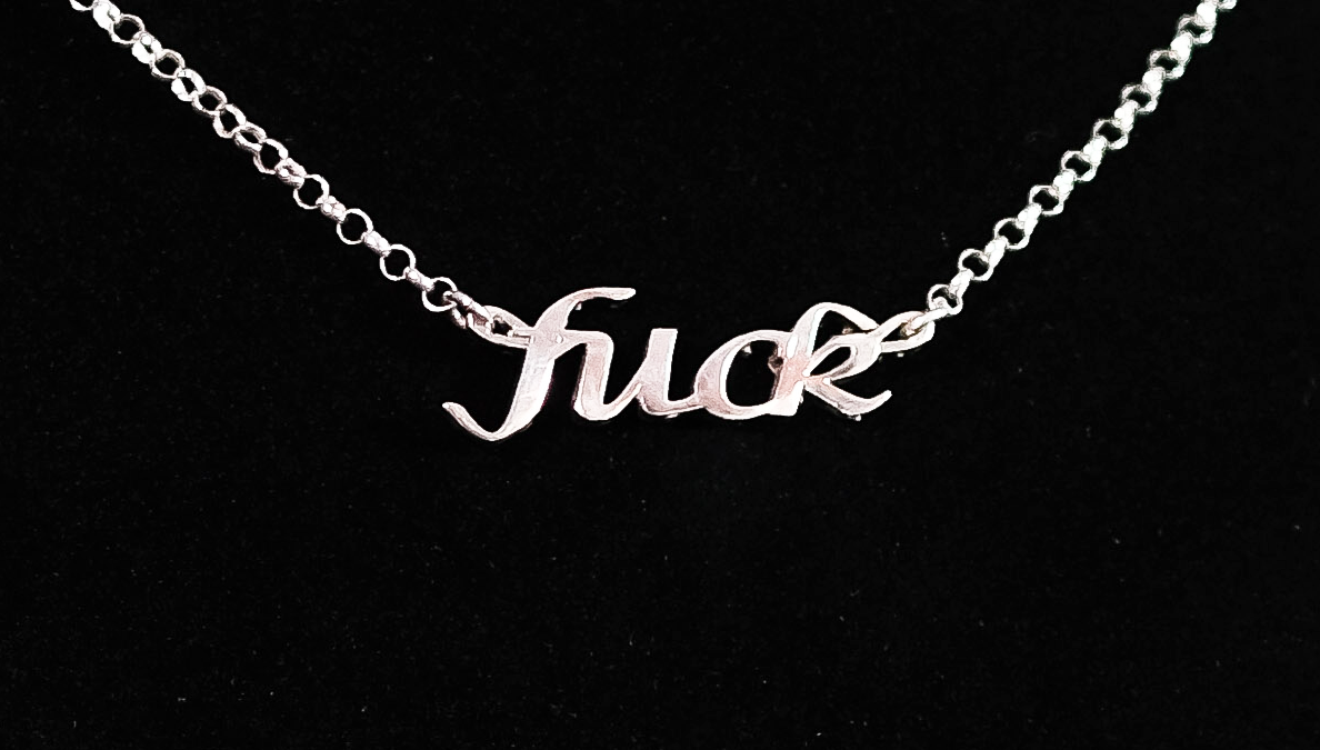 Charming Cursive Script Fuck Necklace crafted in Sterling Silver with Sterling Silver Chain