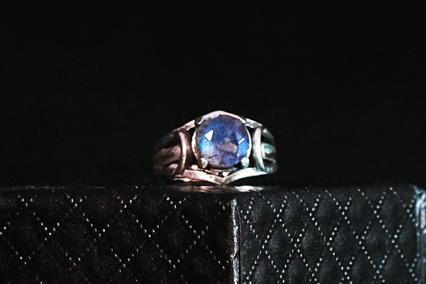 Crescent Moon Ring - made of Sterling Silver centered with Luminous Moonstone or Labadorite gemstone