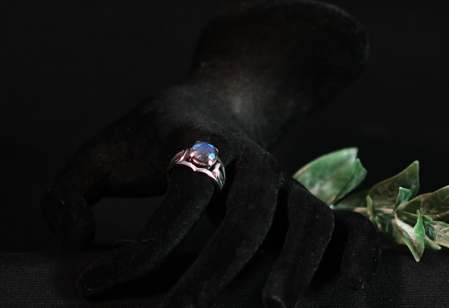 Crescent Moon Ring - made of Sterling Silver centered with Luminous Moonstone or Labadorite gemstone