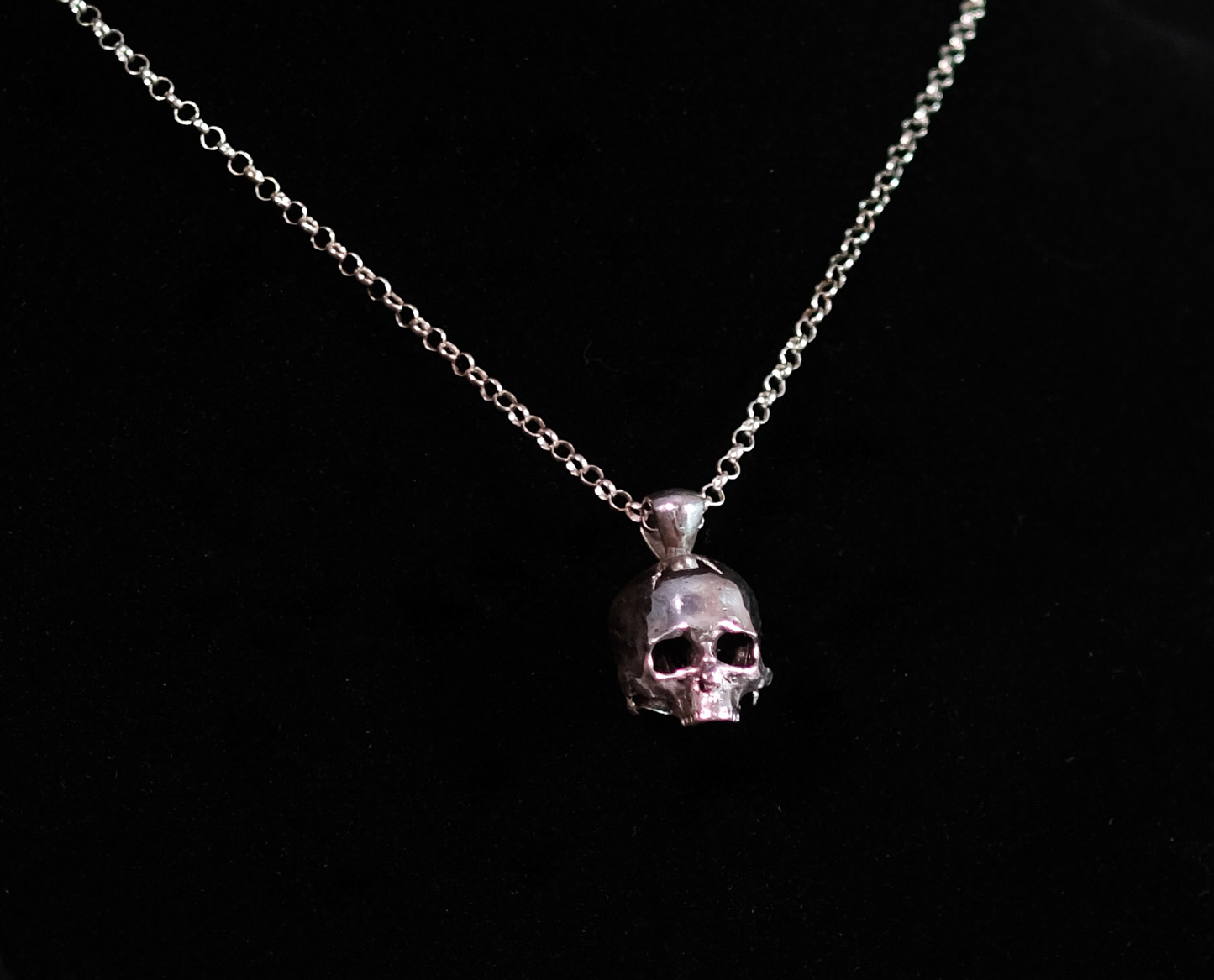 Solid Sterling Silver Momento Mori Skull Pendant on 925 Chain