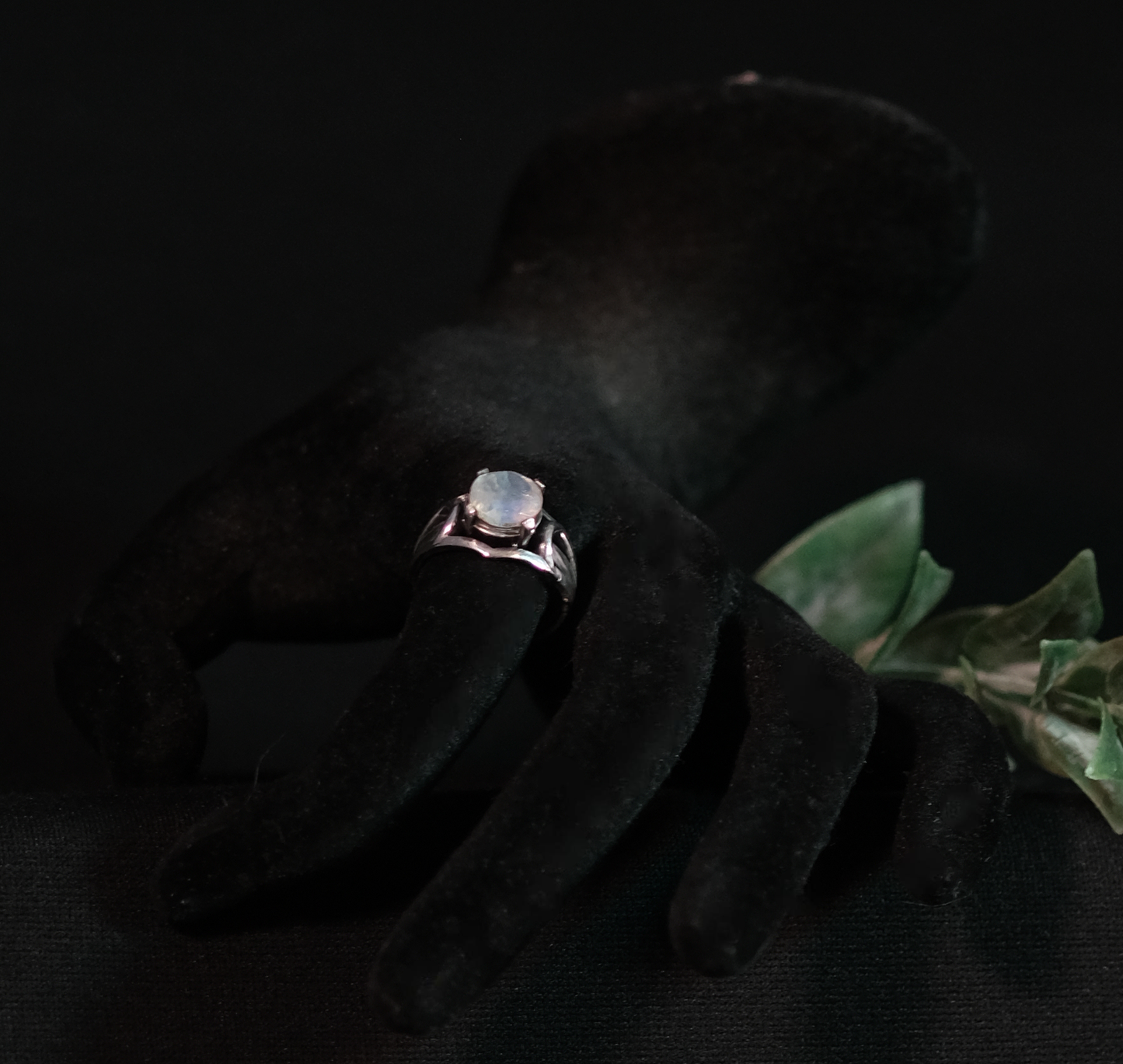 Crescent Moon Ring - made of Sterling Silver centered with Luminous Moonstone or Labadorite gemstone