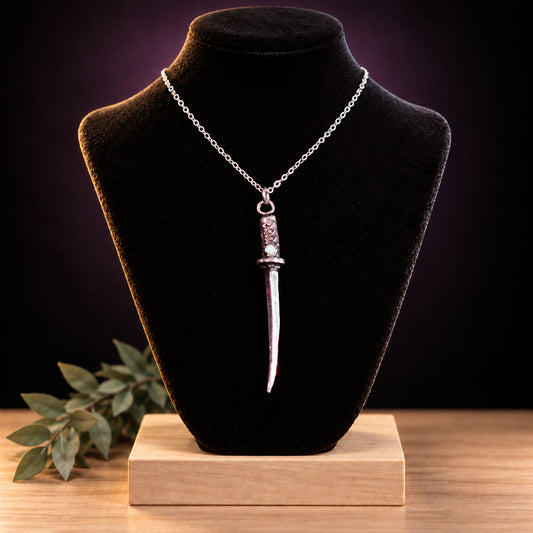Sterling Silver Katana Samurai Sword Necklace with Opal