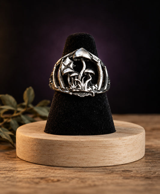 Magical Mushroom Ring  Hand- Casted in Sterling Silver  Carefully patinaed to create a rustic high shine