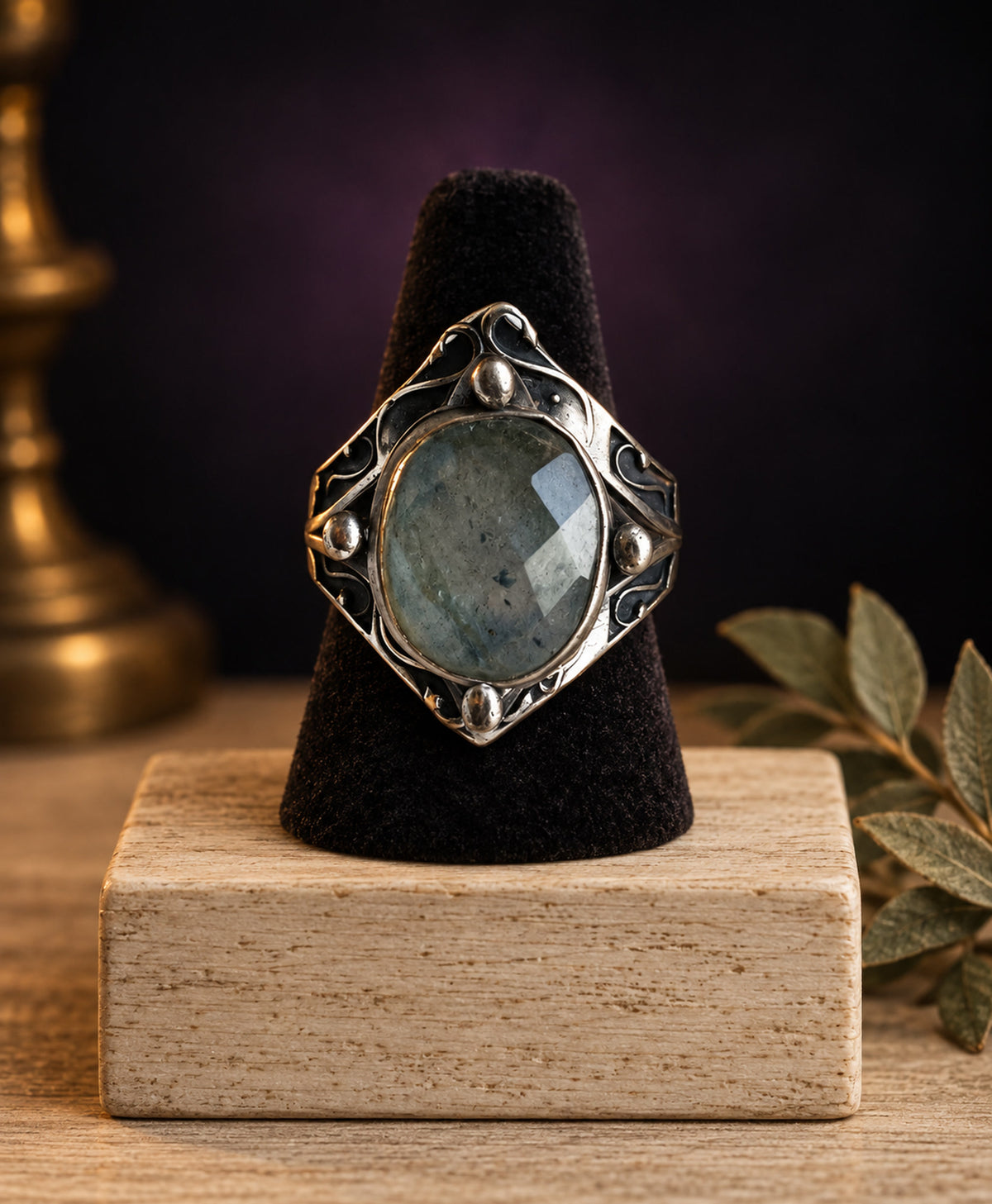 Budding Gemstone in a Serpent Garden Cocktail Ring— Labradorite