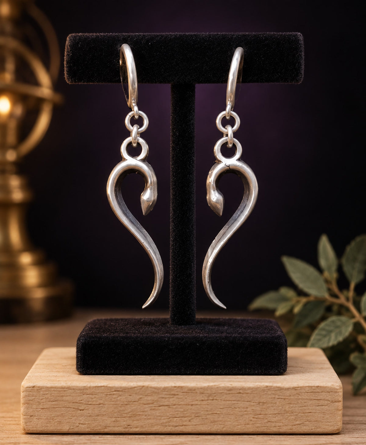 Sleek Sterling Silver Serpent Huggie Hoop EArrings