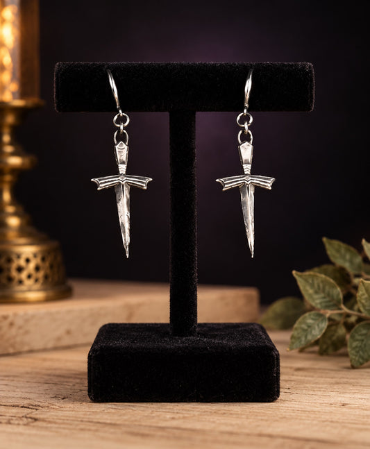 Dagger Cross Sterling Silver Huggy Earrings