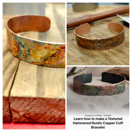 Beginner Metalsmith Workshop – Hammer, texture and patina Bracelets Private Party (Copy)