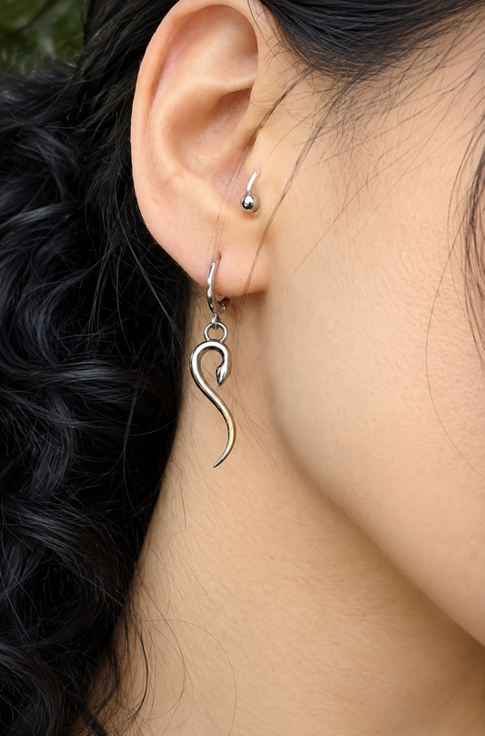 Sleek Sterling Silver Serpent Huggie Hoop EArrings