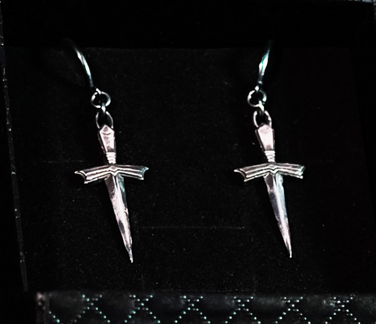 Dagger Cross Sterling Silver Huggy Earrings