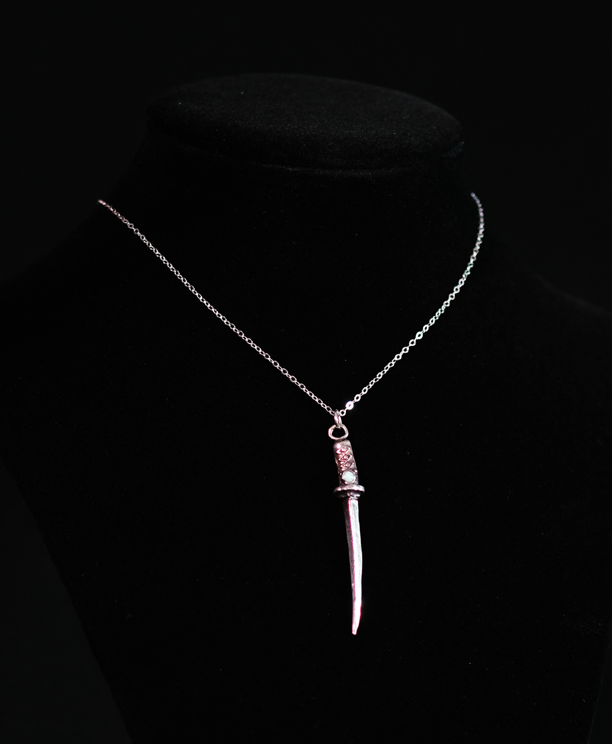Sterling Silver Katana Samurai Sword Necklace with Opal