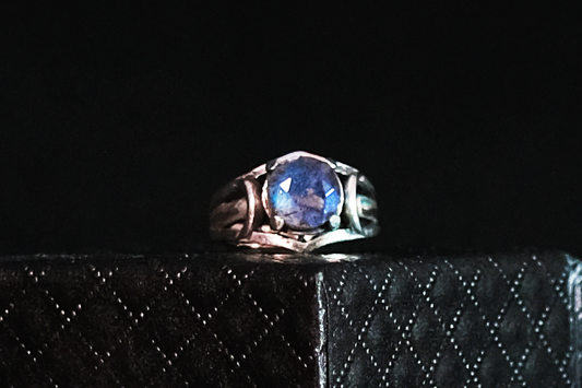 Crescent Moon Ring - made of Sterling Silver centered with Luminous Moonstone or Labadorite gemstone
