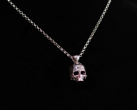 Solid Sterling Silver Momento Mori Skull Pendant on 925 Chain